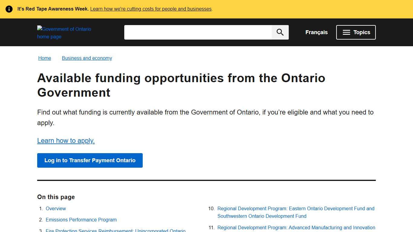 Available funding opportunities from the Ontario Government ontario.ca