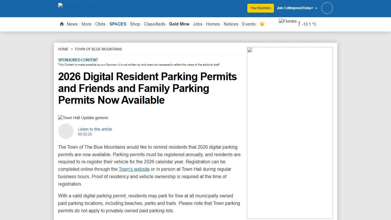 2026 Digital Resident Parking Permits and Friends and Family Parking Permits Now Available - Collingwood News