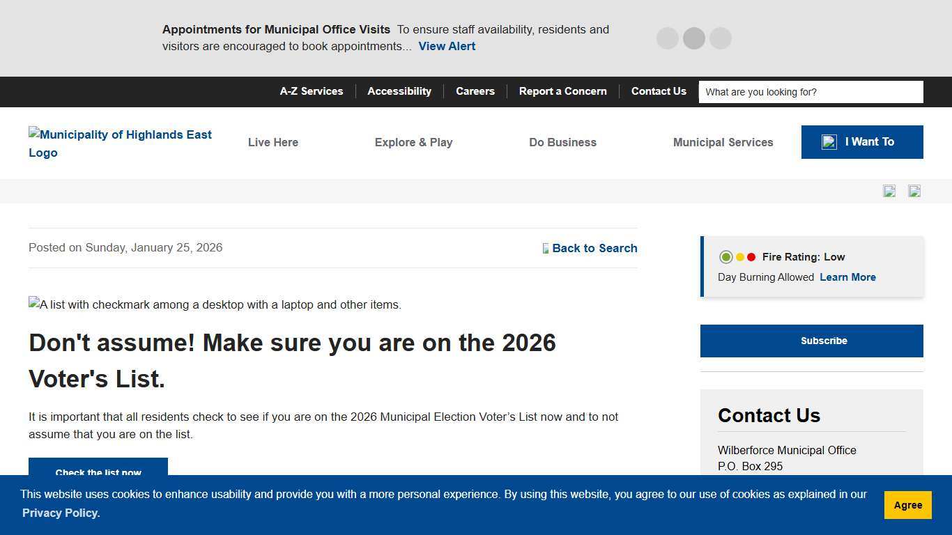 Don't assume! Make sure you are on the 2026 Voter's List. - Highlands East